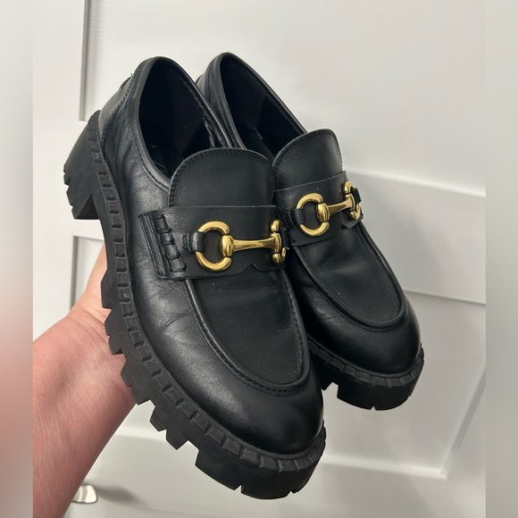 MNG chunky Black lug sole gold horse bite loafers Size 39 - Picture 2 of 11